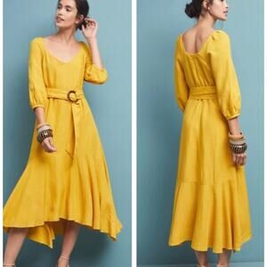 Maeve Artemis Yellow Belted Midi Dress Size 4
